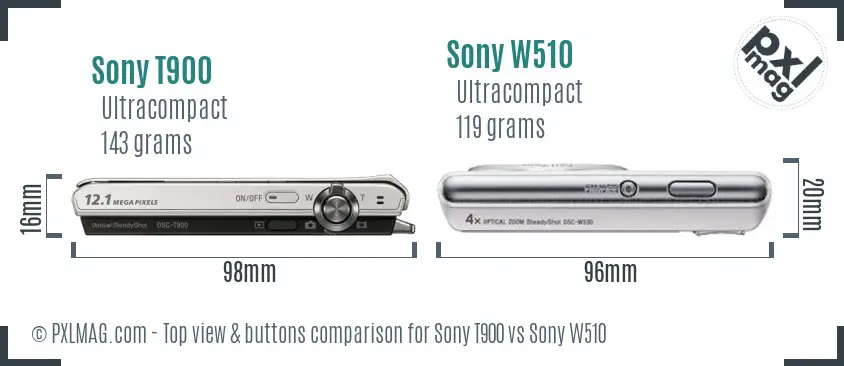 Sony T900 vs Sony W510 top view buttons comparison