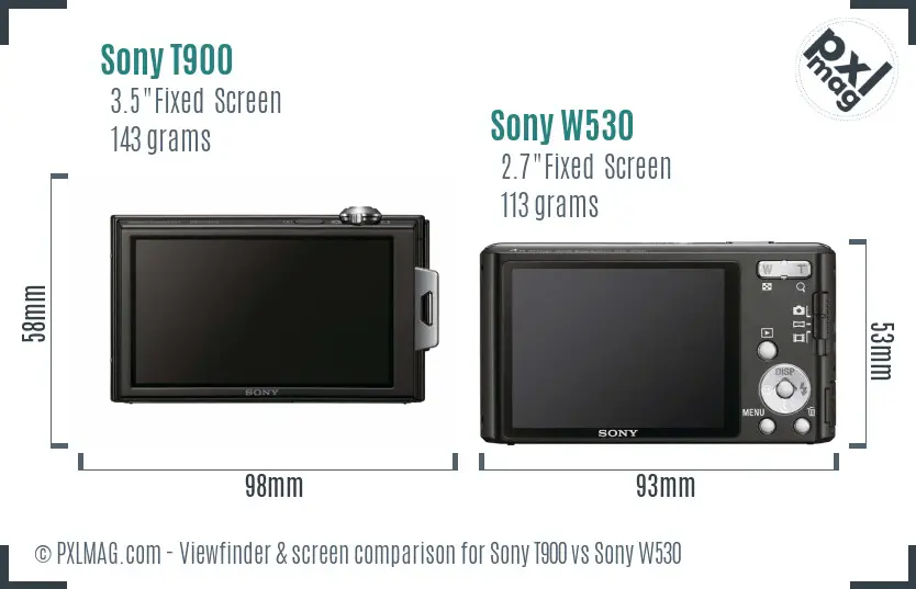 Sony T900 vs Sony W530 Screen and Viewfinder comparison