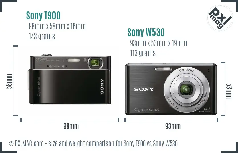 Sony T900 vs Sony W530 size comparison