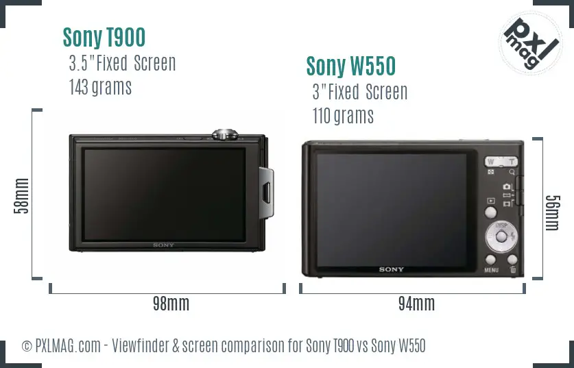 Sony T900 vs Sony W550 Screen and Viewfinder comparison