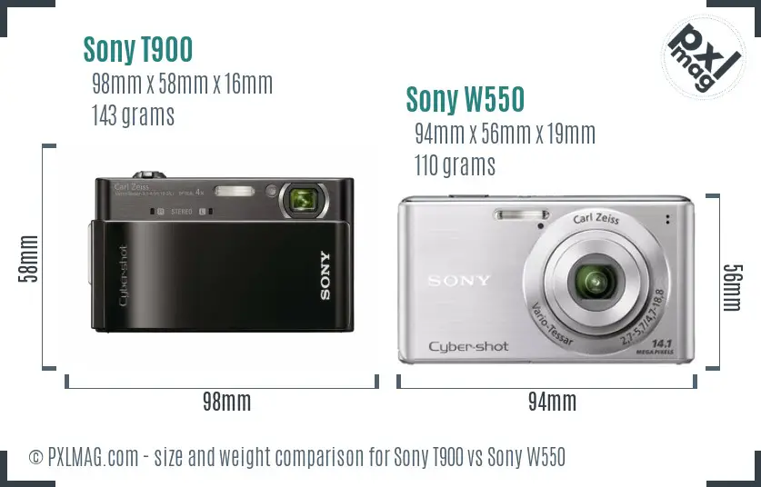 Sony T900 vs Sony W550 size comparison