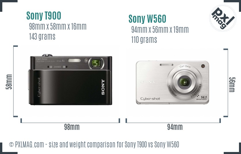 Sony T900 vs Sony W560 size comparison