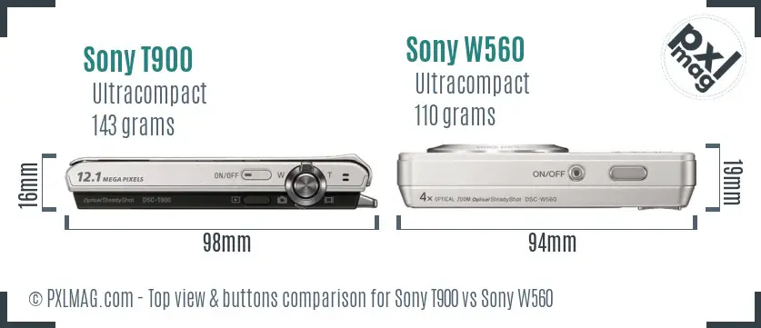 Sony T900 vs Sony W560 top view buttons comparison