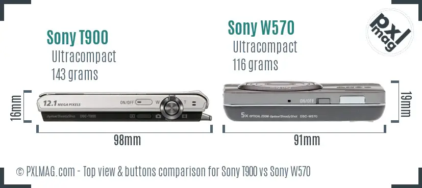 Sony T900 vs Sony W570 top view buttons comparison