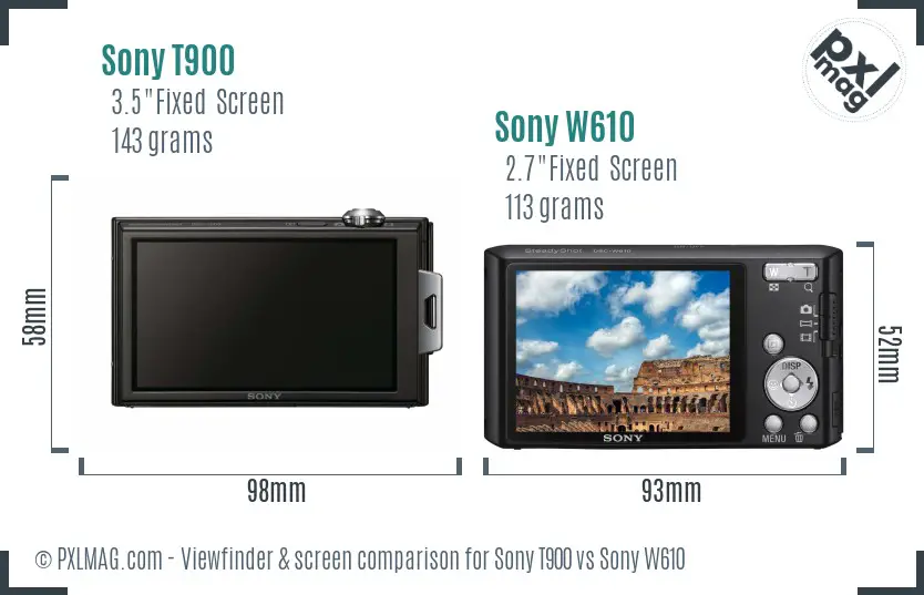 Sony T900 vs Sony W610 Screen and Viewfinder comparison