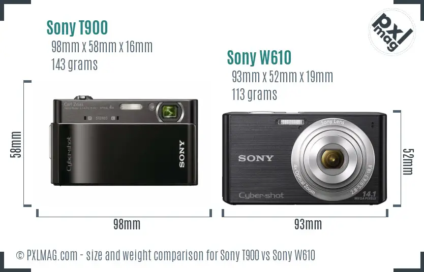 Sony T900 vs Sony W610 size comparison