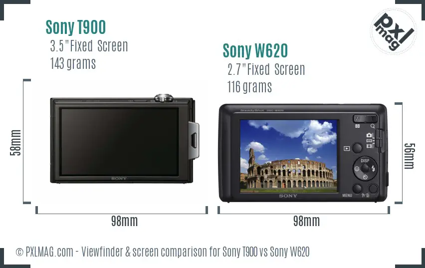 Sony T900 vs Sony W620 Screen and Viewfinder comparison
