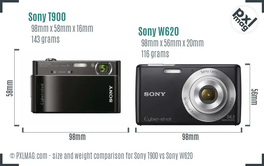 Sony T900 vs Sony W620 size comparison