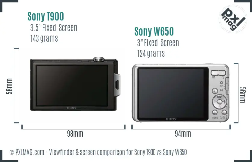 Sony T900 vs Sony W650 Screen and Viewfinder comparison