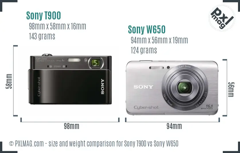 Sony T900 vs Sony W650 size comparison