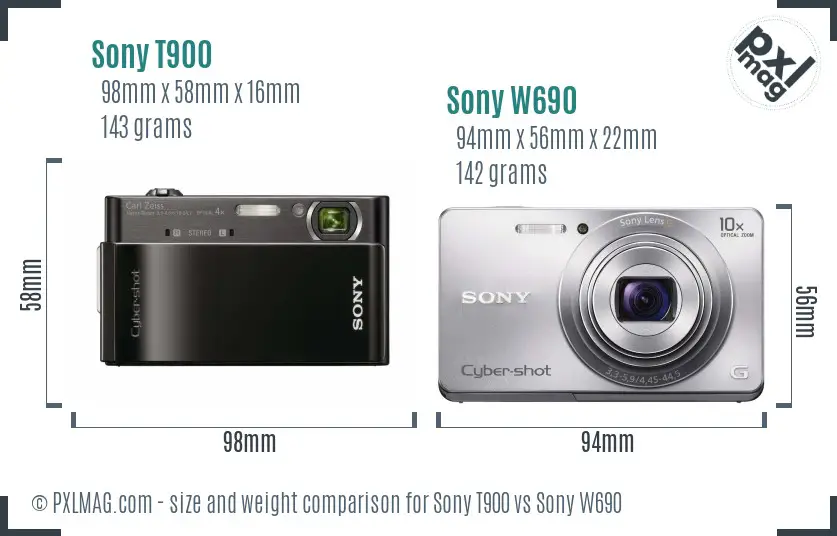 Sony T900 vs Sony W690 size comparison