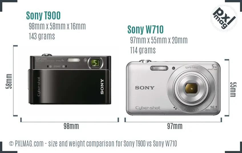 Sony T900 vs Sony W710 size comparison