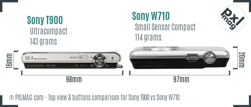 Sony T900 vs Sony W710 top view buttons comparison