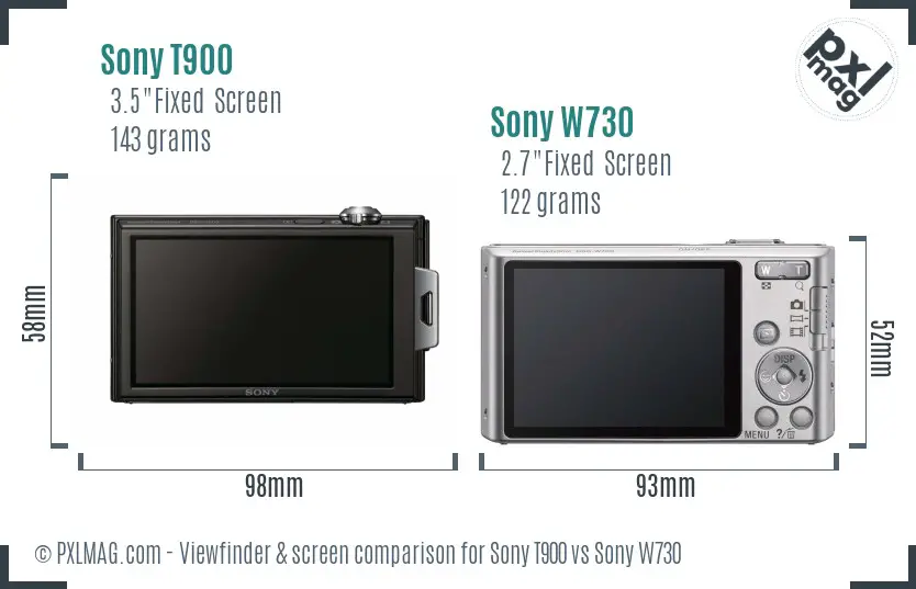 Sony T900 vs Sony W730 Screen and Viewfinder comparison