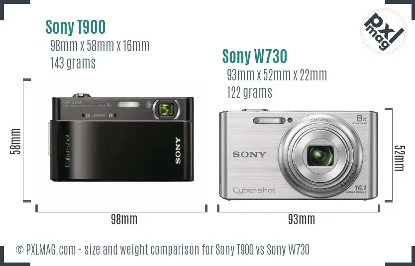 Sony T900 vs Sony W730 size comparison