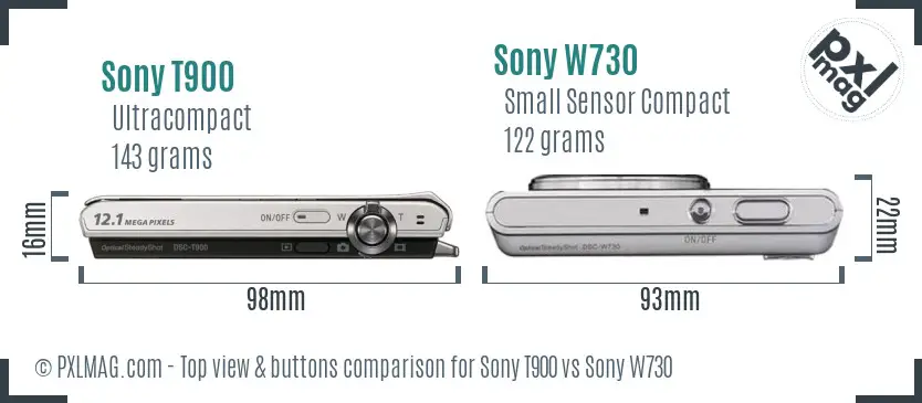 Sony T900 vs Sony W730 top view buttons comparison