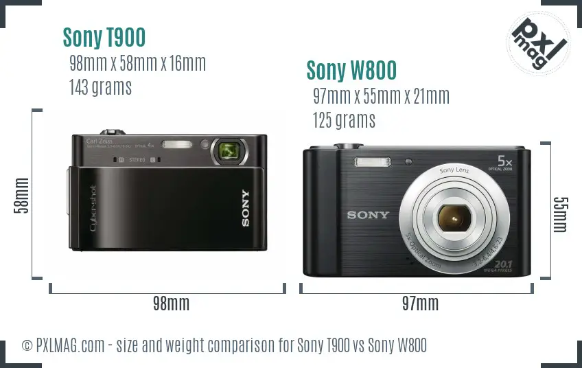 Sony T900 vs Sony W800 size comparison
