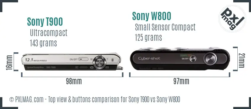 Sony T900 vs Sony W800 top view buttons comparison