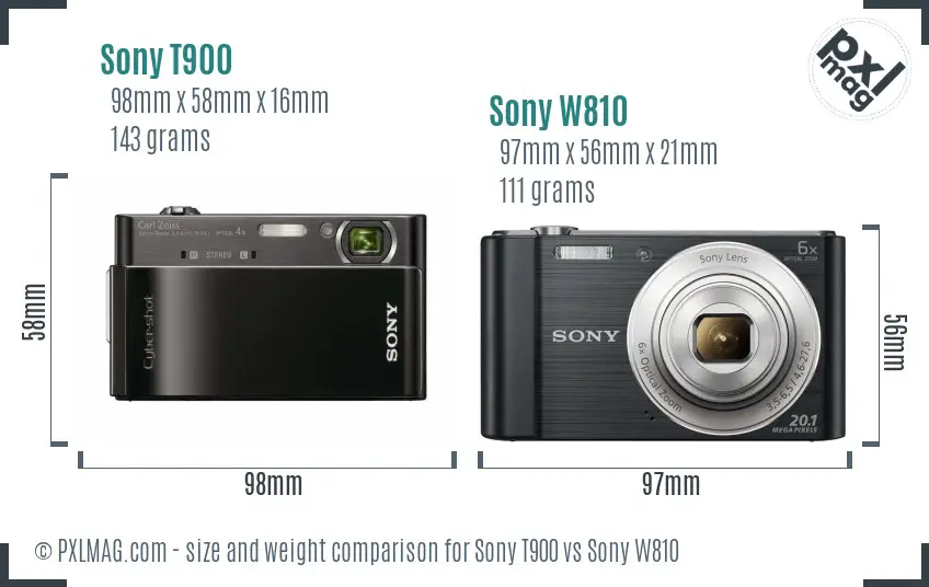 Sony T900 vs Sony W810 size comparison