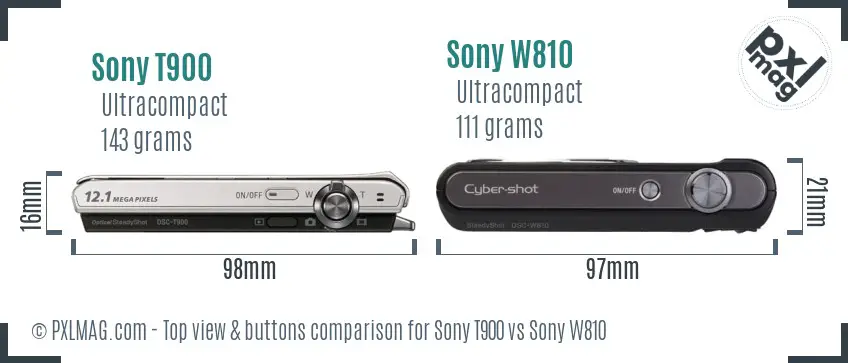 Sony T900 vs Sony W810 top view buttons comparison
