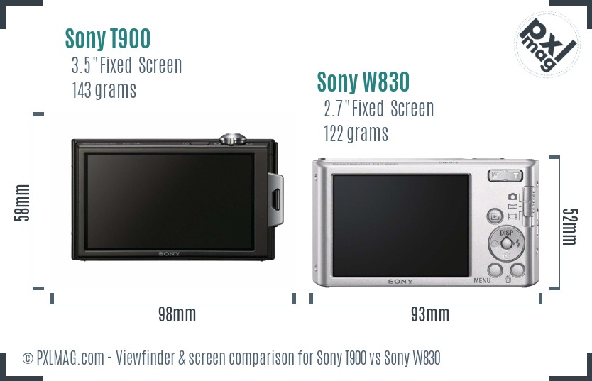Sony T900 vs Sony W830 Screen and Viewfinder comparison