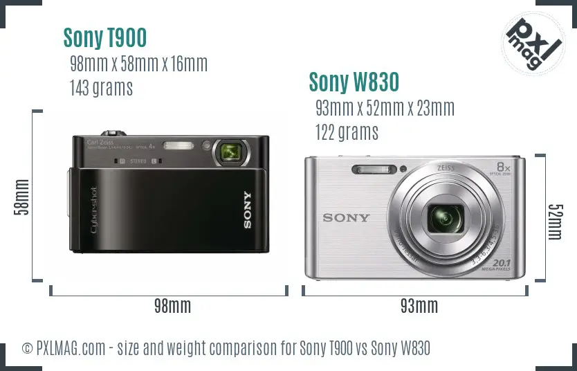 Sony T900 vs Sony W830 size comparison