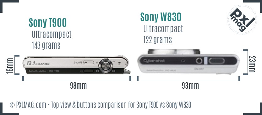 Sony T900 vs Sony W830 top view buttons comparison