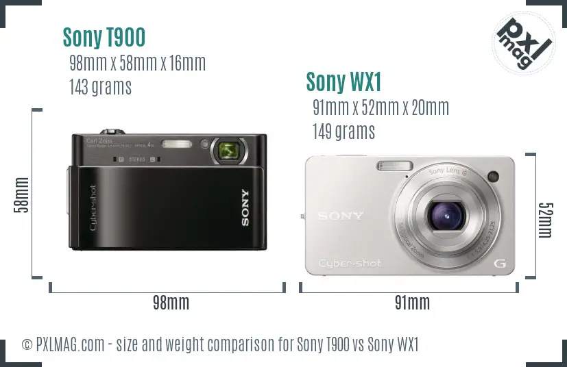 Sony T900 vs Sony WX1 size comparison