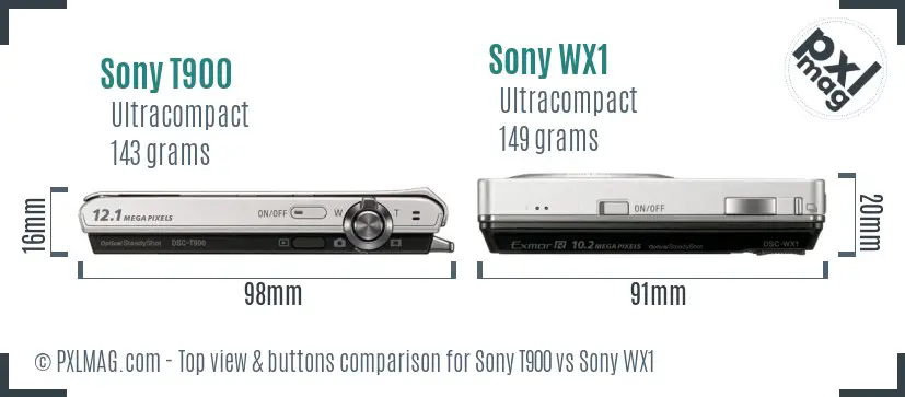 Sony T900 vs Sony WX1 top view buttons comparison