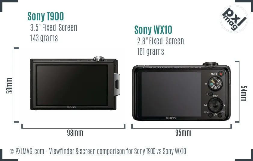 Sony T900 vs Sony WX10 Screen and Viewfinder comparison