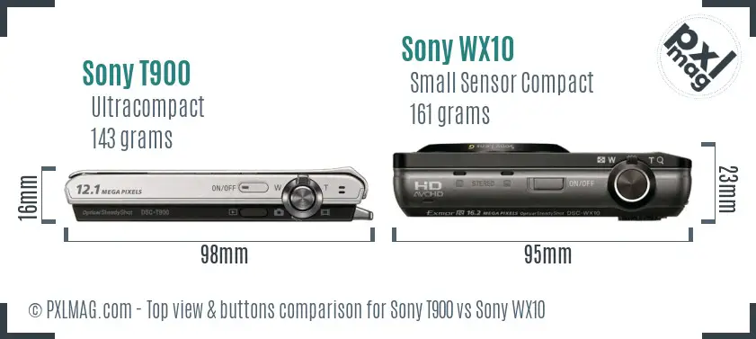 Sony T900 vs Sony WX10 top view buttons comparison