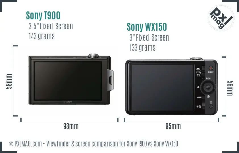 Sony T900 vs Sony WX150 Screen and Viewfinder comparison