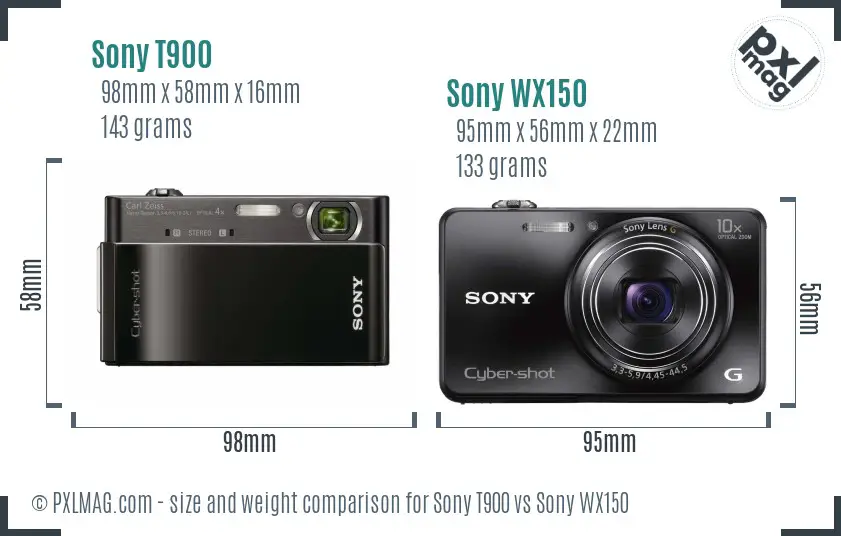 Sony T900 vs Sony WX150 size comparison