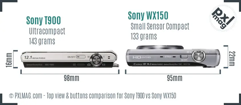 Sony T900 vs Sony WX150 top view buttons comparison