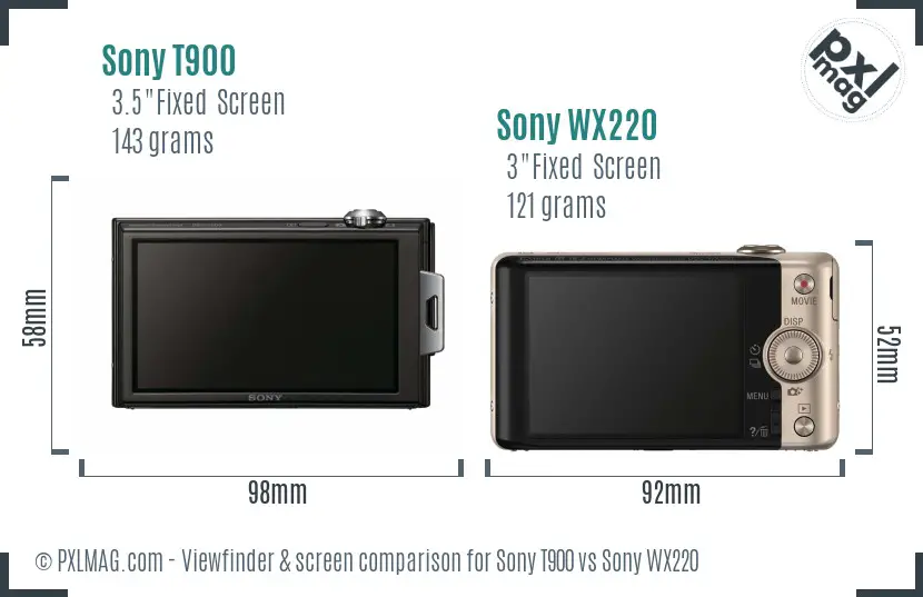Sony T900 vs Sony WX220 Screen and Viewfinder comparison