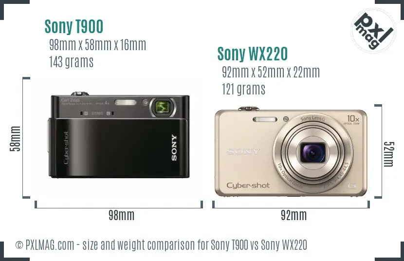 Sony T900 vs Sony WX220 size comparison