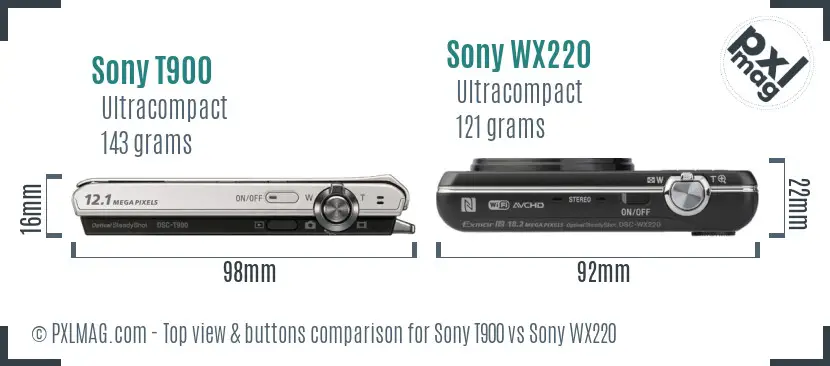Sony T900 vs Sony WX220 top view buttons comparison