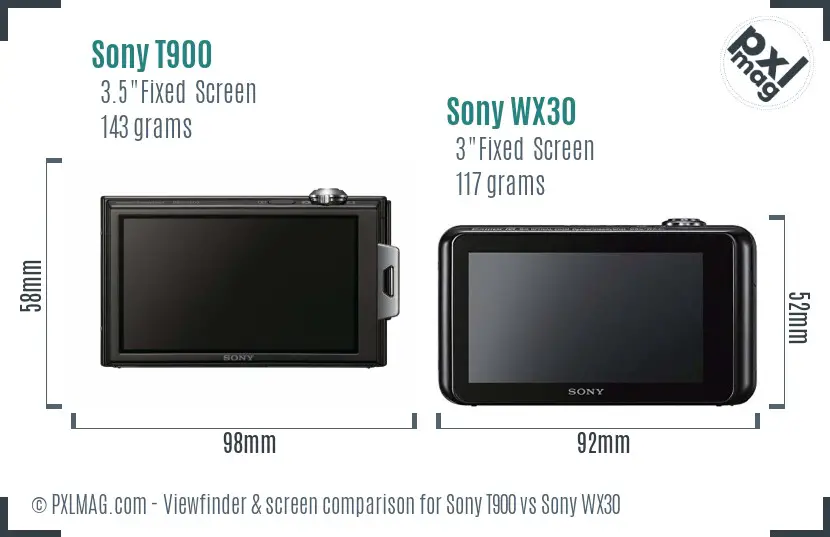Sony T900 vs Sony WX30 Screen and Viewfinder comparison