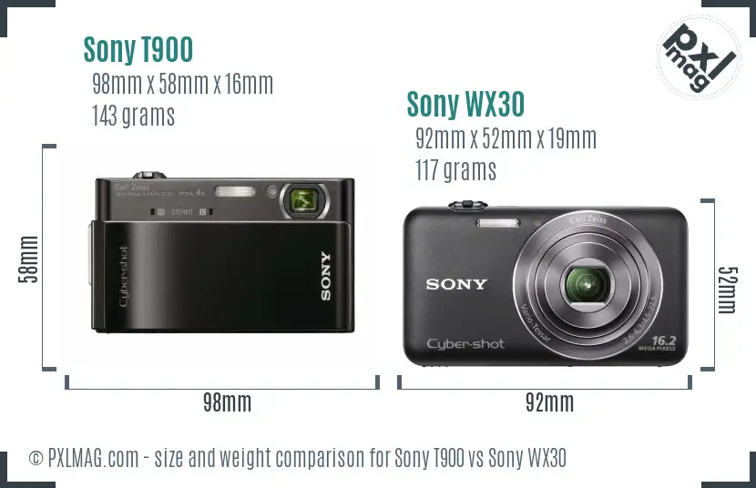Sony T900 vs Sony WX30 size comparison