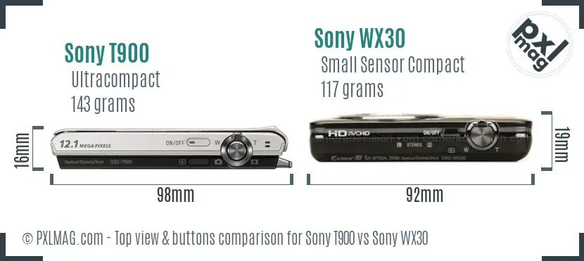 Sony T900 vs Sony WX30 top view buttons comparison