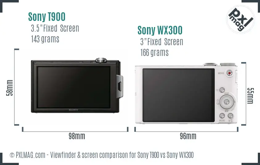 Sony T900 vs Sony WX300 Screen and Viewfinder comparison
