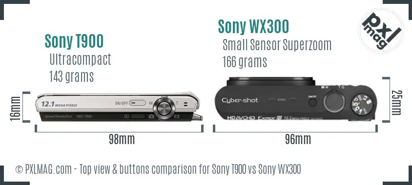 Sony T900 vs Sony WX300 top view buttons comparison