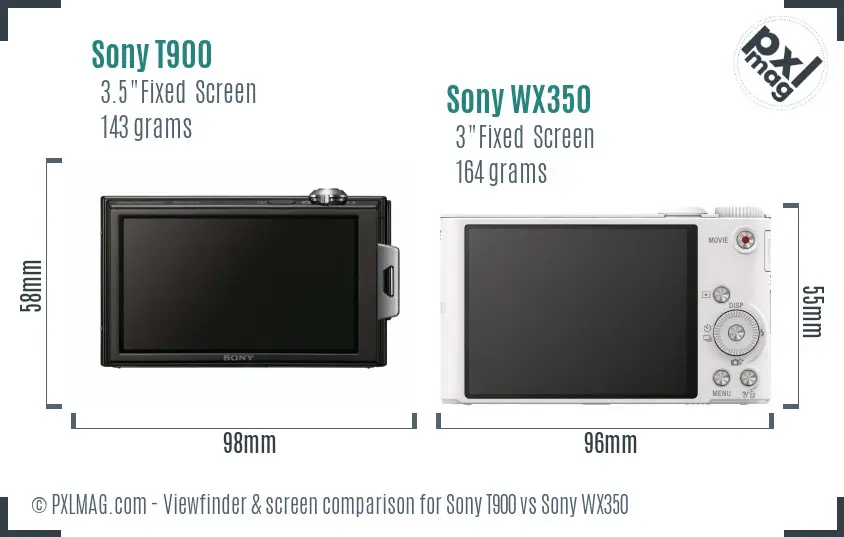 Sony T900 vs Sony WX350 Screen and Viewfinder comparison