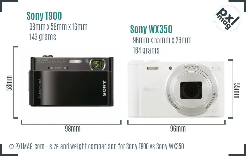 Sony T900 vs Sony WX350 size comparison