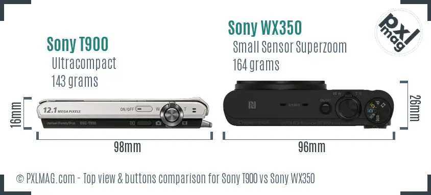 Sony T900 vs Sony WX350 top view buttons comparison