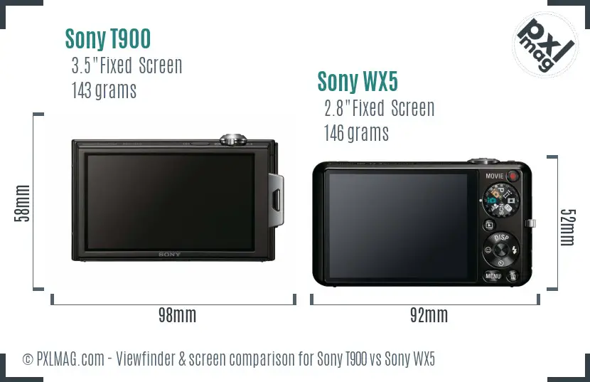 Sony T900 vs Sony WX5 Screen and Viewfinder comparison