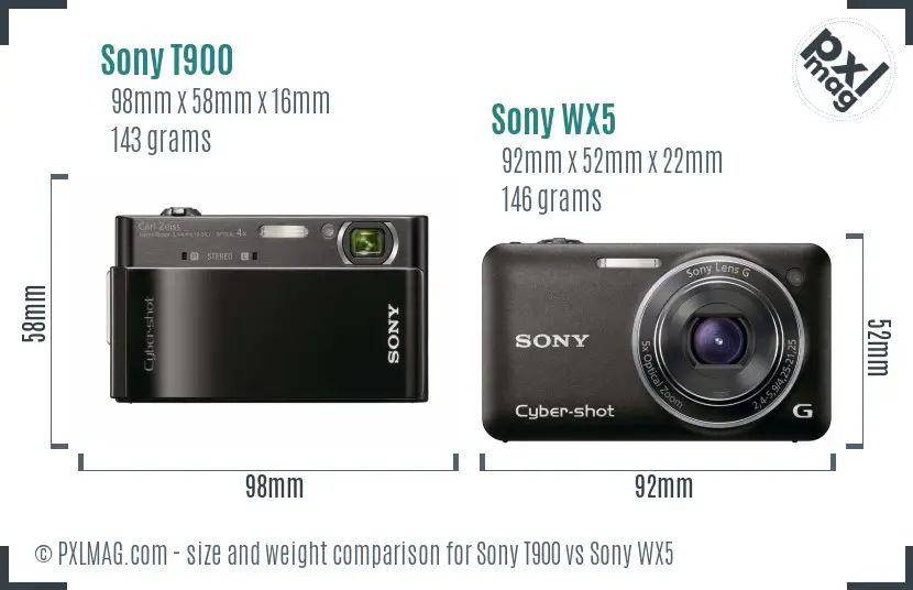 Sony T900 vs Sony WX5 size comparison