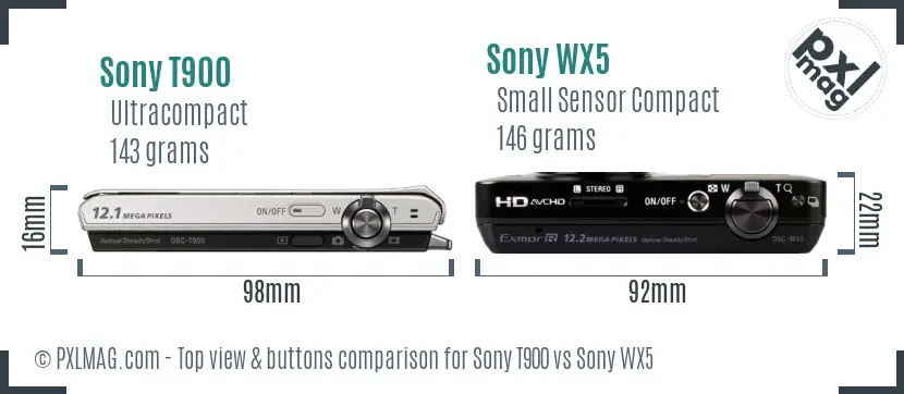 Sony T900 vs Sony WX5 top view buttons comparison