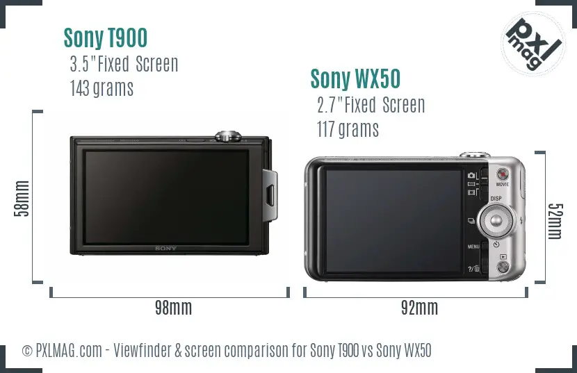 Sony T900 vs Sony WX50 Screen and Viewfinder comparison