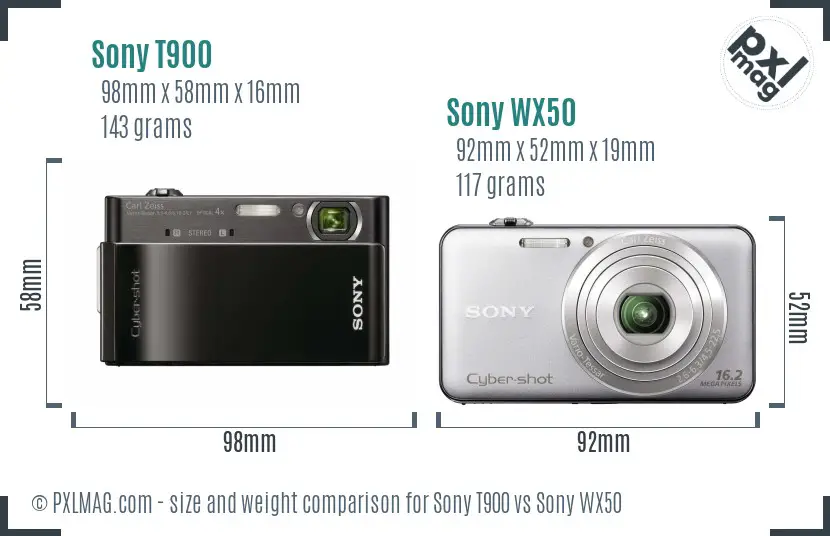 Sony T900 vs Sony WX50 size comparison